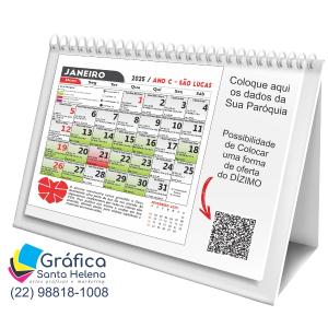 Calendário Católico de Mesa 15x21 cm Folhas couche 150g - sem revestimento 15x21 cm 4x4 Base supremo 300g Duplo Anel - Wire-o 6 folhas / 12 páginas