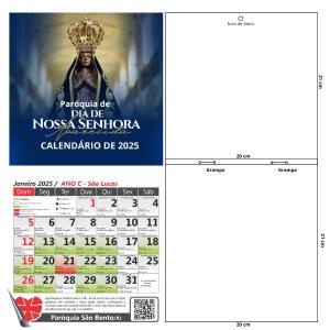 Calendário Católico 20x21cm Litúrgico de Parede 2025 Folhas Offset 75g 20x21 cm 20x21 4x0 Base supremo 300g 20 x 21 cm  12 páginas + base