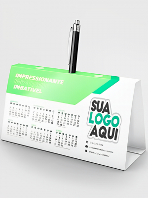 Calendário de Mesa - c/ Porta Canetas Supremo 300g 25x14 4x0 Sem verniz Porta canetas 