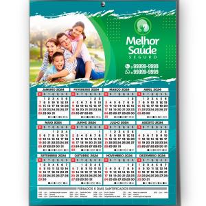 Calendário de Parede 20 x27 cm Supremo 300g 20x27 cm 4x0 UV Total Frente Corte Reto 