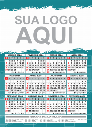 Calendário de Parede - s/ Bloco de Calendário Couchê 300g 27x20 cm 4x0 Verniz U.V Total Frente Furo 5mm 